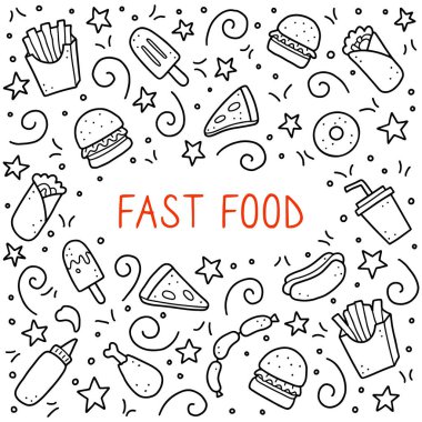 El yapımı fast food karalaması. Vektör illüstrasyonu.