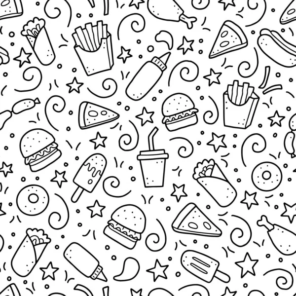 Padrão sem costura desenhado à mão de doodle fast food. Ilustração vetorial . —  Vetores de Stock