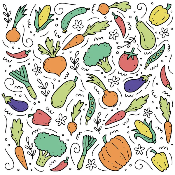 Ручной набор овощей. Векторная иллюстрация в стиле каракулей . — стоковый вектор