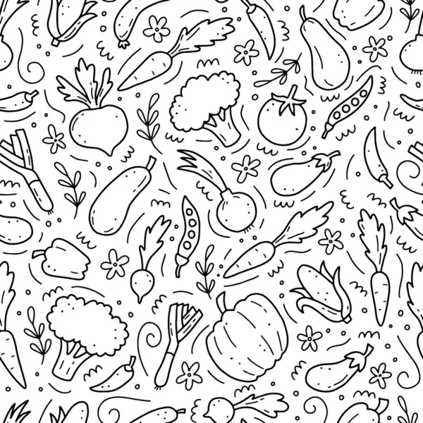 Modèle sans couture dessiné à la main de légumes. Illustration vectorielle. — Image vectorielle