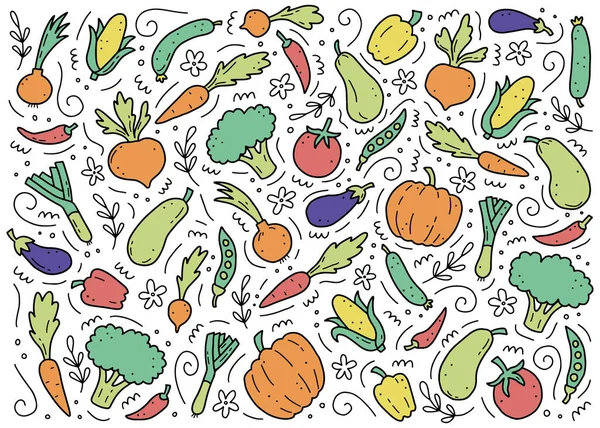Ручной набор овощей. Векторная иллюстрация в стиле каракулей . — стоковый вектор