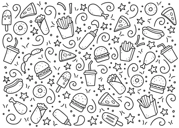 Set de garabatos de comida rápida dibujados a mano. Ilustración vectorial . — Vector de stock