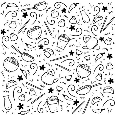 El yapımı Asya yemekleri. Vektör illüstrasyonu.