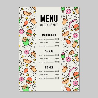 El yapımı fast food karalaması. Vektör illüstrasyonu.