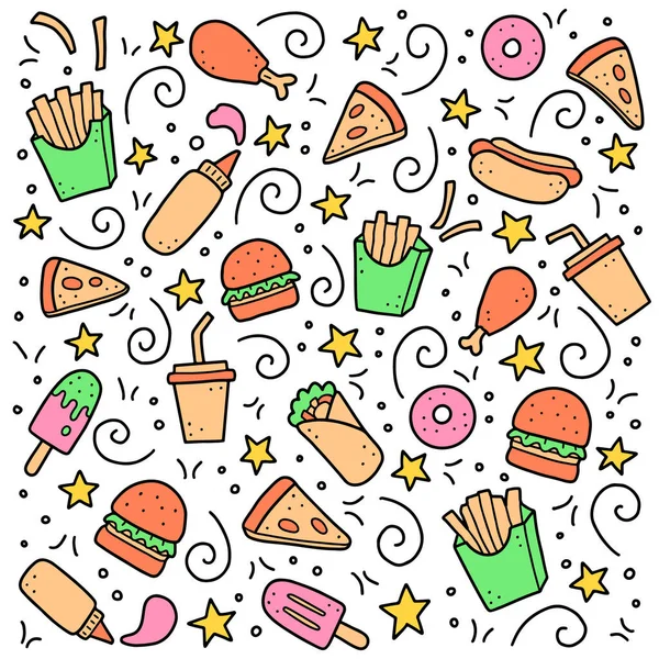 Conjunto de mão desenhado doodle fast food. Ilustração vetorial . —  Vetores de Stock