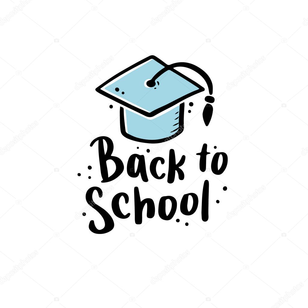 Cute hand drawn lettering Back to school quote by doodle sketch style. Vector illustration slogan for kids poster, children banner for school or education.
