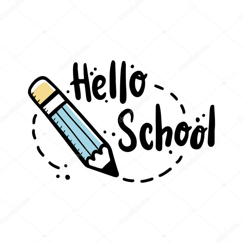 Cute hand drawn lettering Back to school quote by doodle sketch style. Vector illustration slogan for kids poster, children banner for school or education.