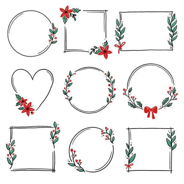 Set of christmas floral frame illustration — Stock Vector