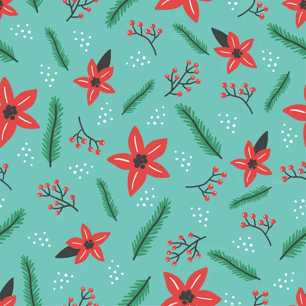 Ilustración de patrón sin costura floral de Navidad para papel pintado, tela — Vector de stock
