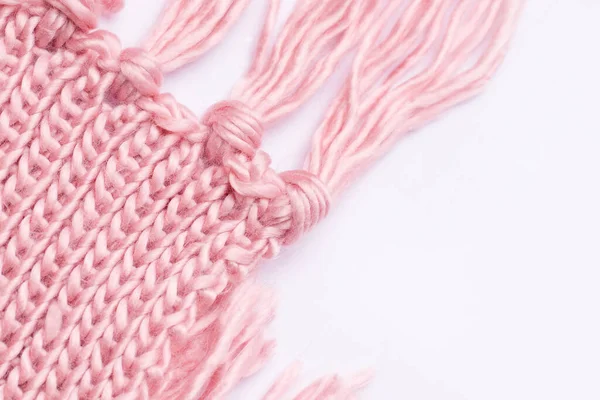 Pink Knitted Warm Scarf White Background View Copy Space — Stock Photo, Image