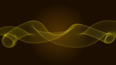 Ses teknolojisi ve dijital yenilik iş konsepti üzerinde parlayan eğri dalga yüzey akışı ile bağlantılı düz çizgi plexus ağının soyut illüstrasyon girdap hareketi arka planı