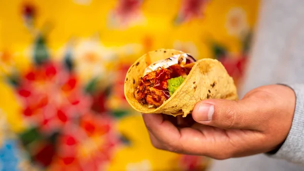 Tacos Caseros Auténticos Mexicanos Tradicionales Con Chile Res Cerdo Tirado —  Fotos de Stock