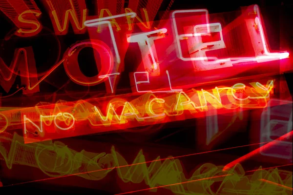 Abstract Combined Exposures Neon Motel Vacancy Sign Night — Stock Photo, Image