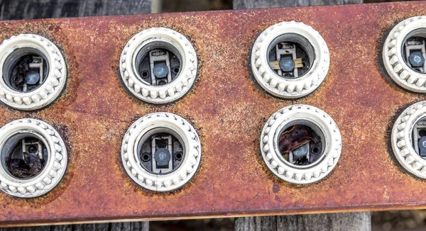 Rusty old light fixture light sockets