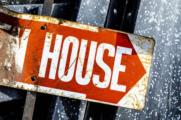 Rusty weathered old open house sign — Stock Photo, Image
