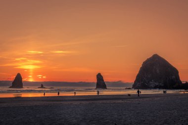 Cannon Beach Oregon'da renkli gün batımı