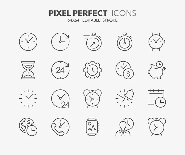 Thin Line Icons Set Time Clocks Outline Symbol Collection Editable — Stock Vector