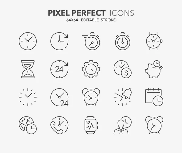 Thin Line Icons Setzen Zeit Und Uhren Umrisse Symbolsammlung Editierbarer — Stockvektor