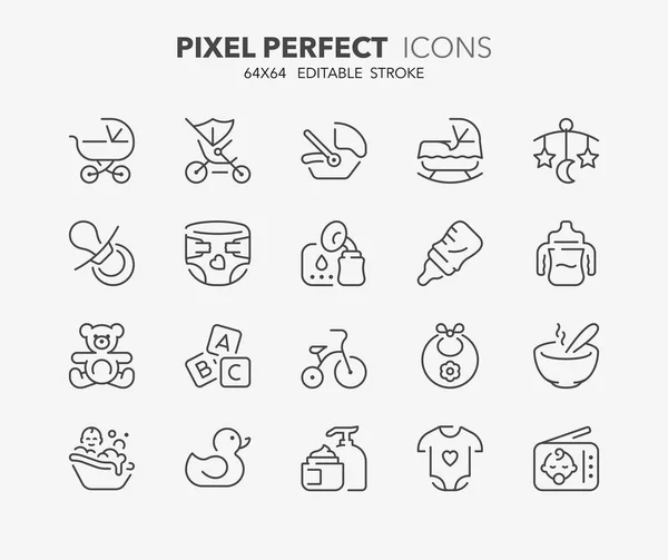 Thin Line Icons Set Babies Accessories Lactation Outline Symbol Collection — Stock Vector