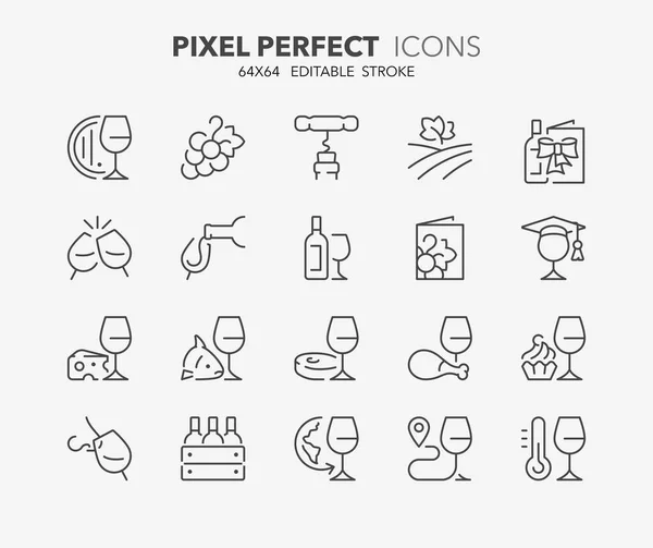 Şarap ve şarap eşleştirme Icons set ince çizgi. Anahat simgesi toplama. Düzenlenebilir vektör inme. 64 x 64 piksel mükemmel.