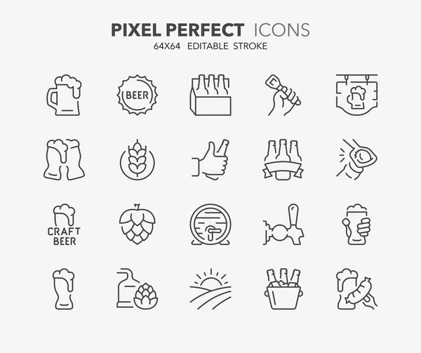 Thin Line Icons Set Beer Outline Symbol Collection Editable Vector — Stock Vector