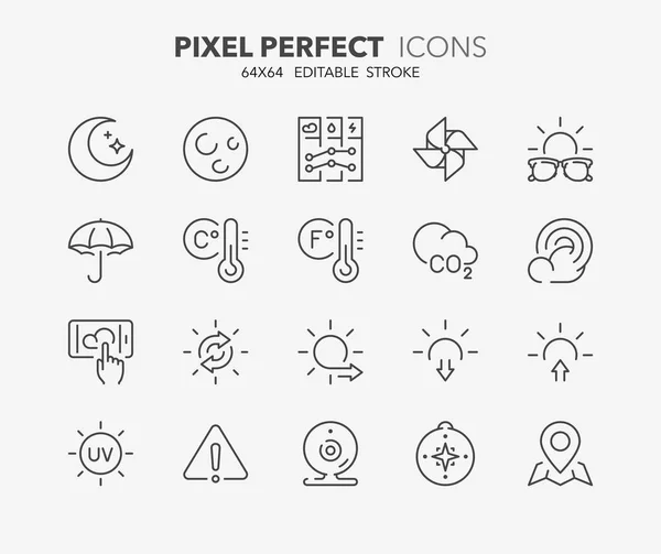 Thin Line Icons Set Weather Outline Symbol Collection Editable Vector — Stock Vector