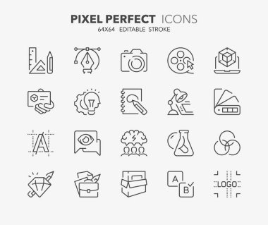 İnce çizgi Icons set grafik tasarım ve yaratıcı süreç. Anahat simgesi toplama. Düzenlenebilir vektör inme. 64 x 64 piksel mükemmel.