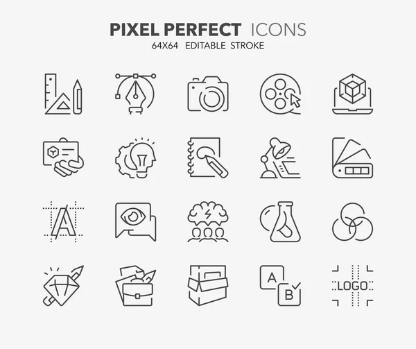 グラフィック デザインと創造的なプロセスの細い線のアイコンを設定します シンボル コレクションの概要を説明します 編集可能なベクター ストローク ピクセル パーフェクトな — ストックベクタ
