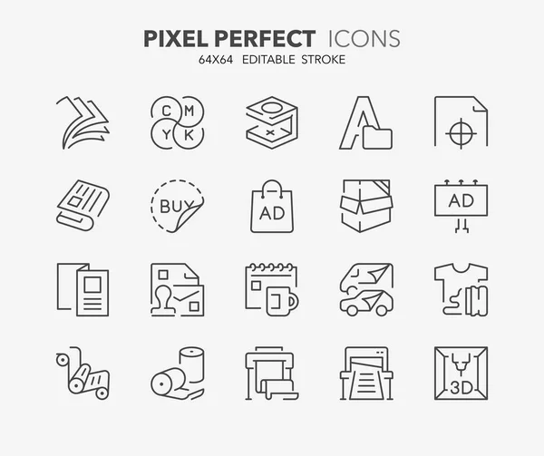 Thin Line Icons Set Printing Industry Outline Symbol Collection Editable — Stock Vector