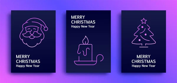 Merry Christmas Happy New Year Greetings Cards Gradient Trio Tone — Stock Vector