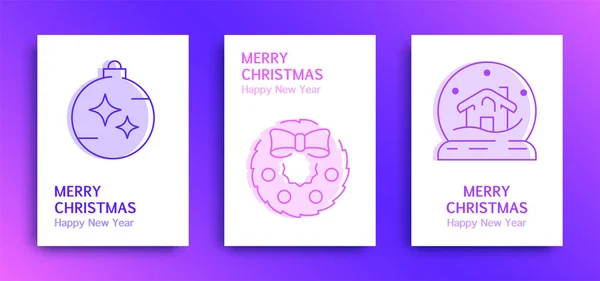 Merry Christmas Happy New Year Greetings Cards Gradient Trio Tone — Stock Vector