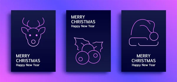 Merry Christmas Happy New Year Greetings Cards Gradient Trio Tone — Stock Vector