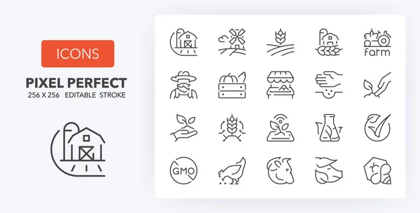 Icônes de ligne de ferme 256 x 256 — Image vectorielle