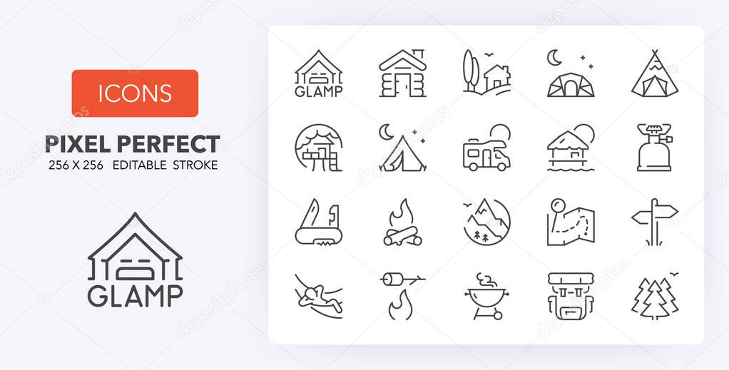 glamping line icons 256 x 256