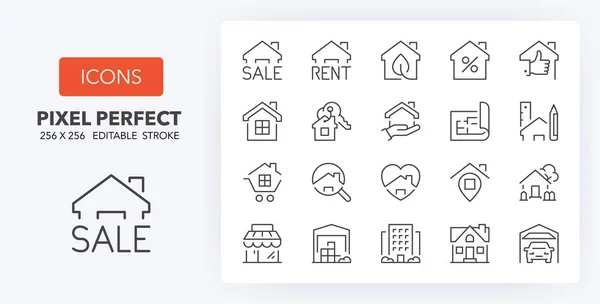 Real estate 1 line icons 256 x 256 — Stock Vector