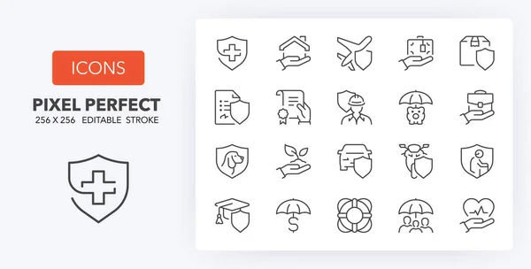 Insurance Protection Concepts Thin Line Icon Set Outline Symbol Collection — Stock Vector