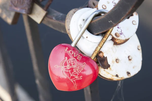 Padlock on the bridge. Symbol of love