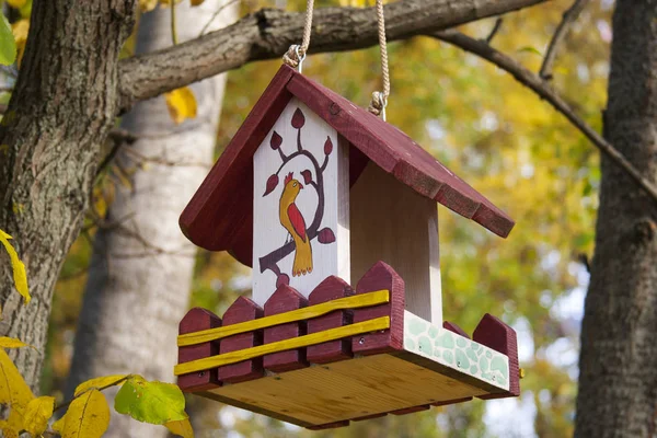 Alimentatore Grano Fatto Casa Svernare Gli Uccelli Appendere Albero — Foto Stock