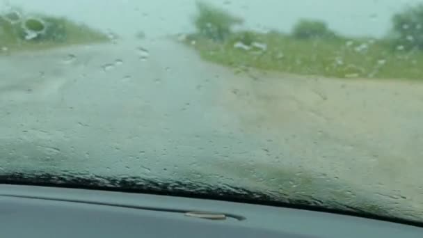 Gotas de lluvia en el parabrisas — Vídeos de Stock