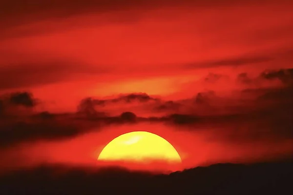 Big Sun Sunset Sky Orange Sky Red Sunright Outdoor Summer — Stock Photo, Image