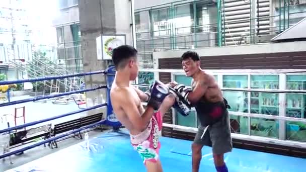 Bangkok Thailand Agosto 2019 Boxeadores Tailandeses Estão Praticando Com Treinador — Vídeo de Stock