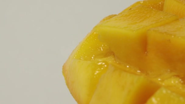 Sweet Thai Mango Rotation Rip Mango Slice Cubes Cut — Stock Video