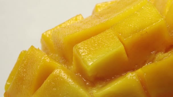 Rotación Mango Tailandés Dulce Corte Corte Rodajas Mango Rasgado — Vídeo de stock