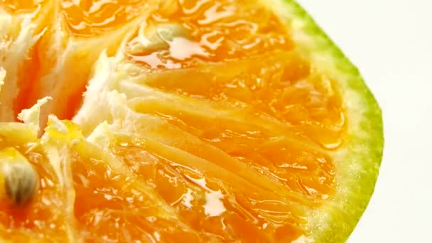 Marco Disparo Fruta Naranja Rotar Close Carne Cítricos Naranja Fondo — Vídeos de Stock