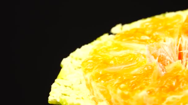 Marco Skott Apelsinfrukt Och Rotera Närbild Kött Citrus Orange Naturbakgrund — Stockvideo