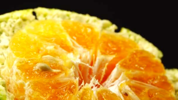 Marco Skott Apelsinfrukt Och Rotera Närbild Kött Citrus Orange Naturbakgrund — Stockvideo