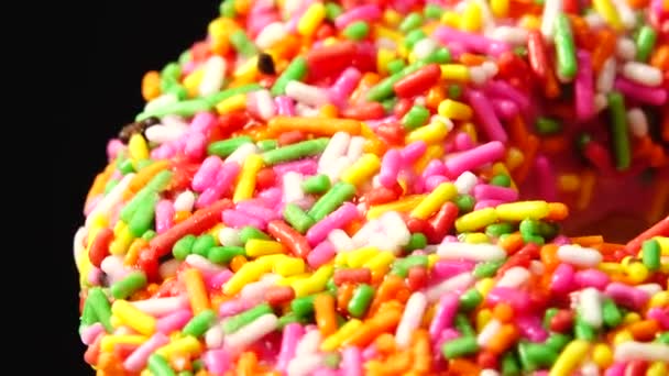Delicioso Donut Doce Girando Prato Vista Superior Brilhante Colorido Donut — Vídeo de Stock