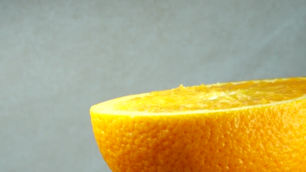 Macro Tiro Fruta Laranja Umbigo Rotação Fechar Fresco Citrinos Laranja — Vídeo de Stock