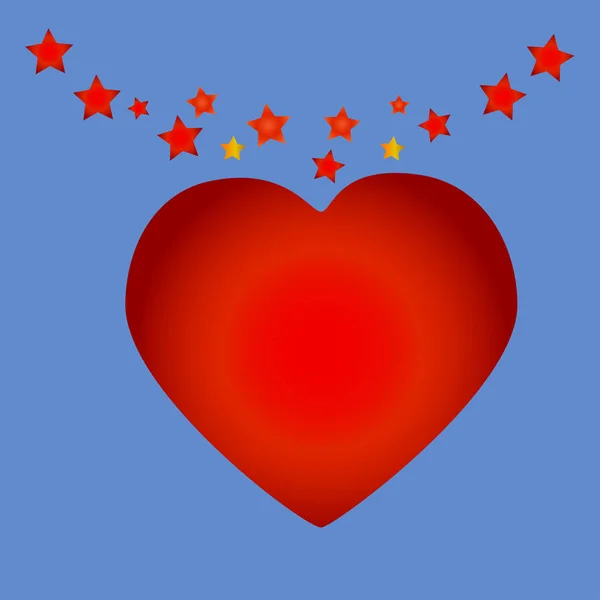 Corazón rojo y estrellas. Collar ilustración . — Vector de stock