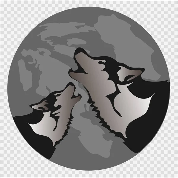 La silueta negra de un lobo sobre un fondo de la luna. El lobo aulla. Ilustración vectorial . — Vector de stock